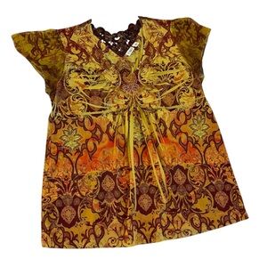 Cato ladies hippie hobo satin v-neck pullover shirt top size XL